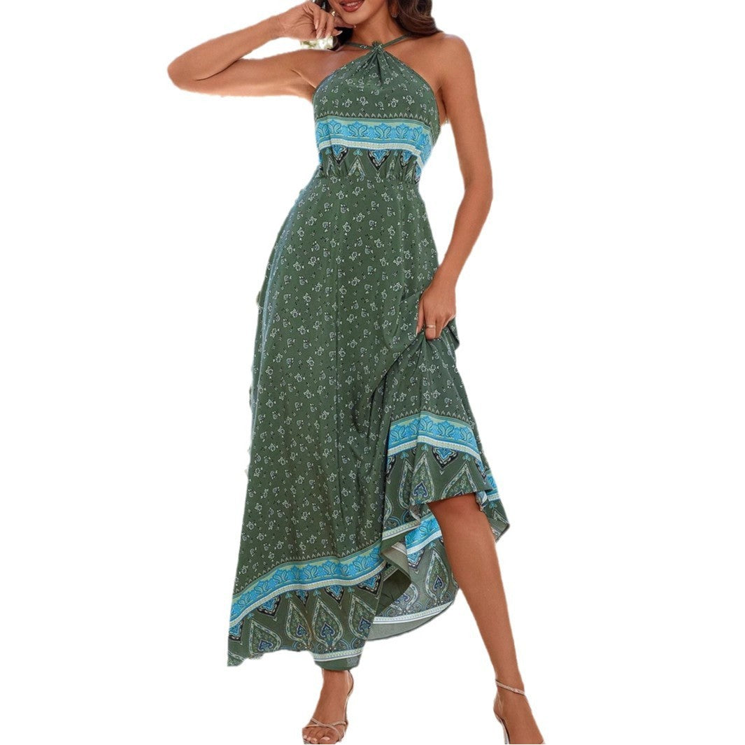 Halter Spaghetti Straps Printed Fashion Loose Sleeveless Dress