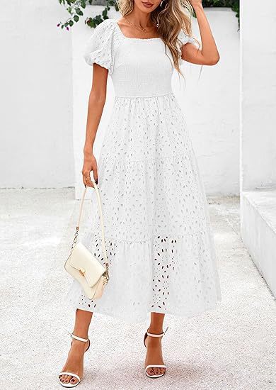 Square Collar Puff Sleeve Pleating Mesh Short Sleeve Dress