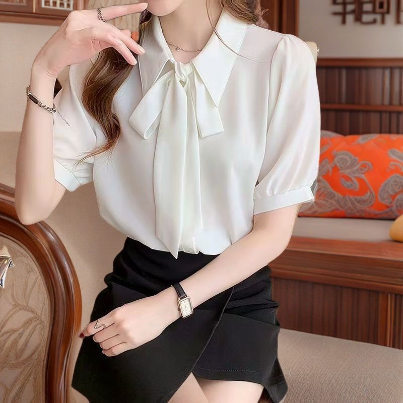 Chiffon Bow Women's Professional Wear Formal White Shirt