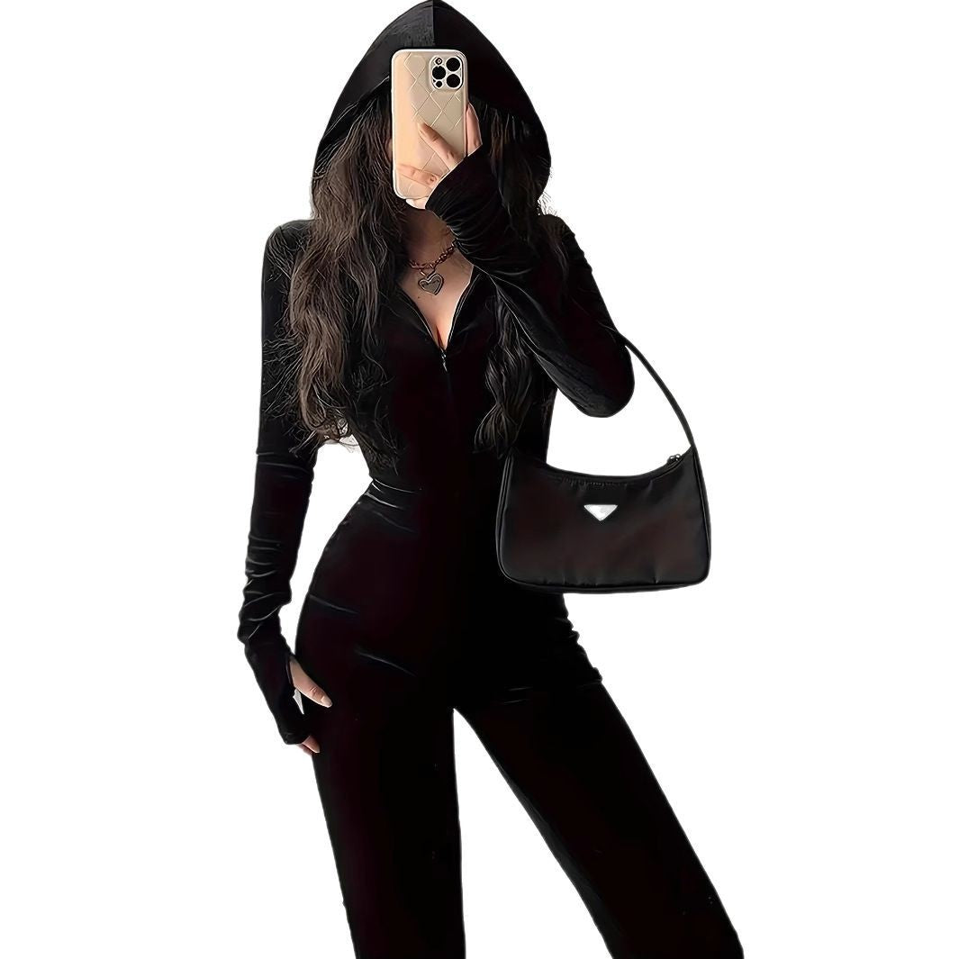 Velvet Slim Fit Hood Jumpsuit