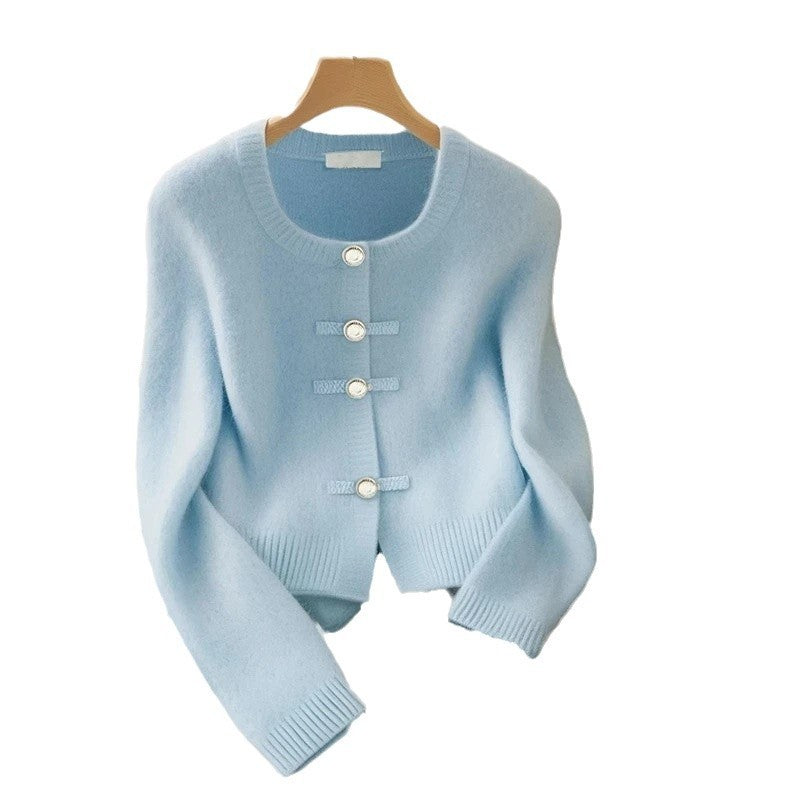 Blue Retro Women's Knitted Cardigan Top