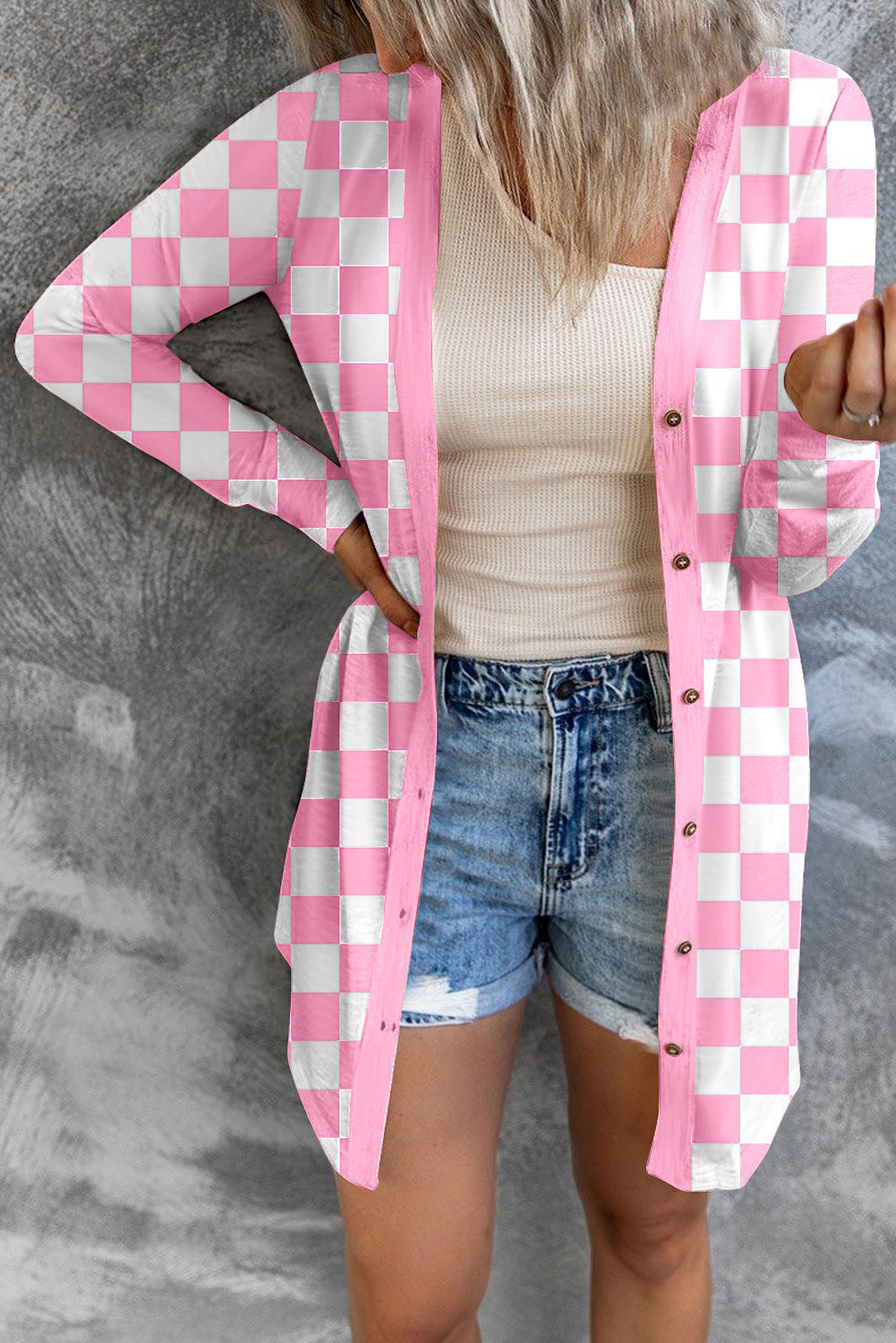 Women's Long Plaid Coat Loose Knitted Cardigan