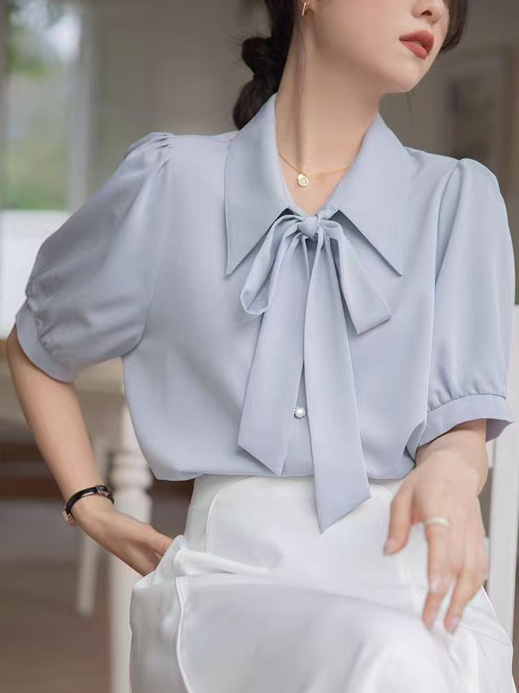 Chiffon Bow Women's Professional Wear Formal White Shirt