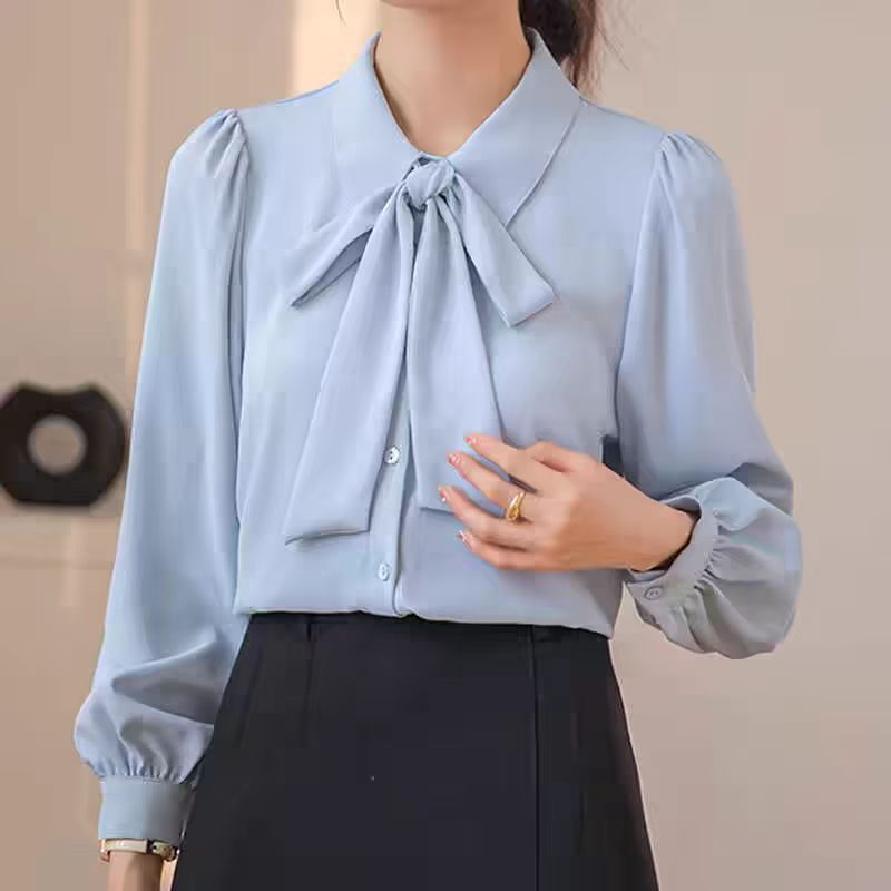 Chiffon Bow Women's Professional Wear Formal White Shirt