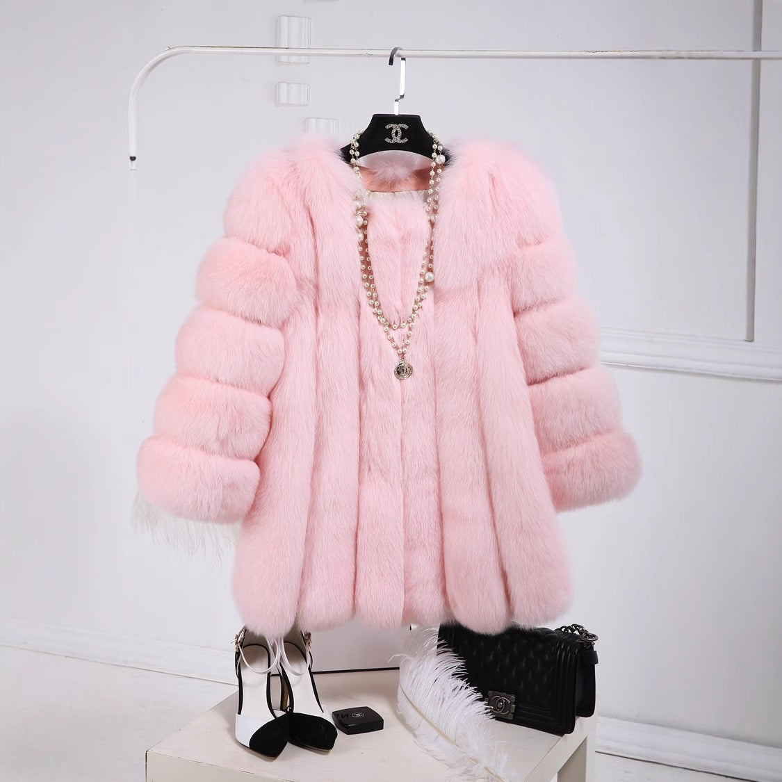 Fox Fur Mid-length Coat For Women