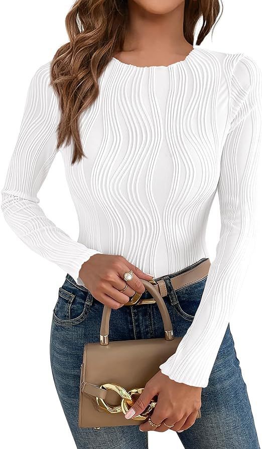 Casual Texture Round Neck Long Sleeve Slim Women's T-shirt