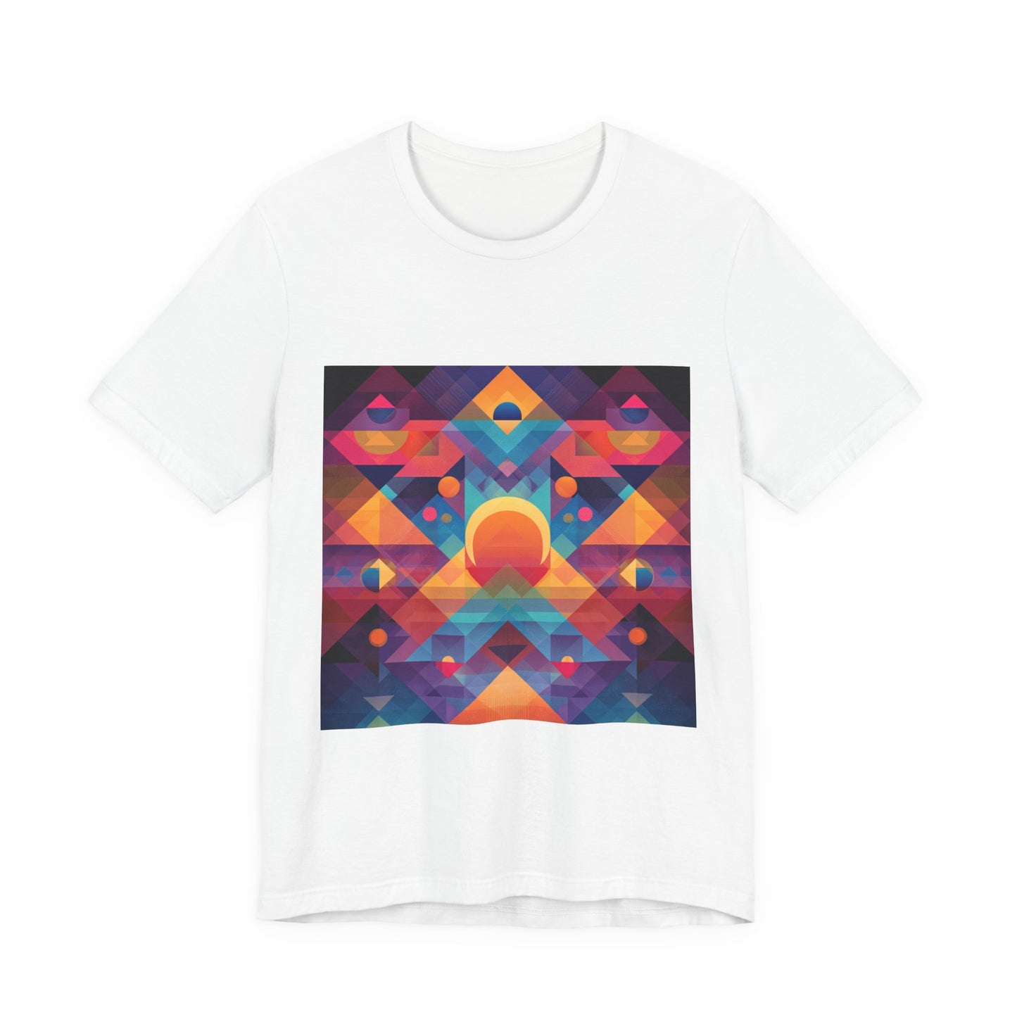 Vibrant Geometric Graphic Tee, Unisex Short Sleeve Shirt, Colorful Summer Top, Festival Apparel, Boho Chic Style