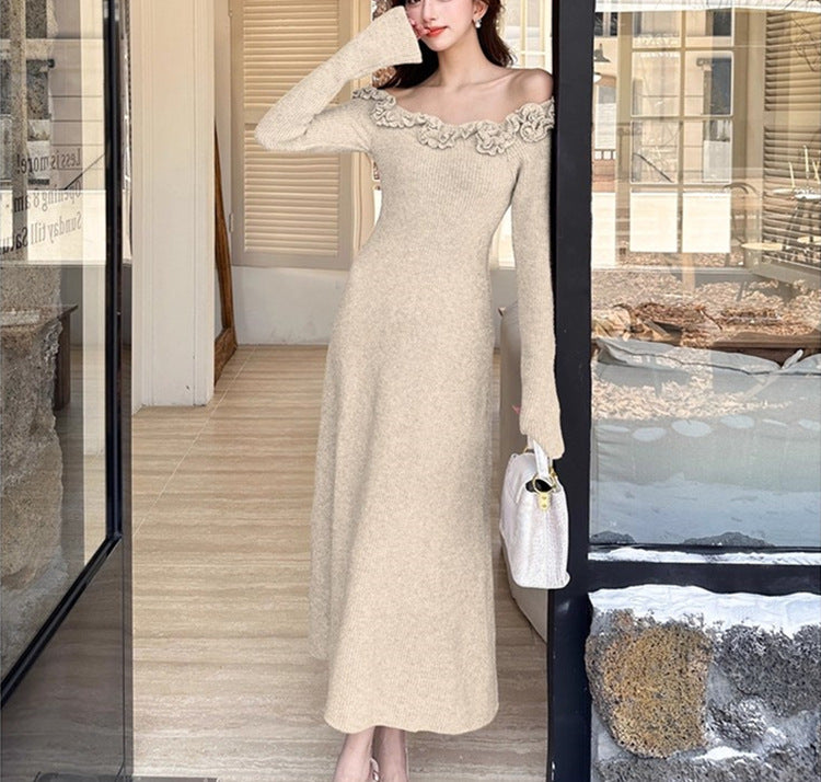 Classic Style French Style Flower Sweater Women's Autumn And Winter Dress