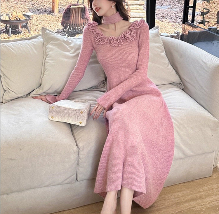 Classic Style French Style Flower Sweater Women's Autumn And Winter Dress