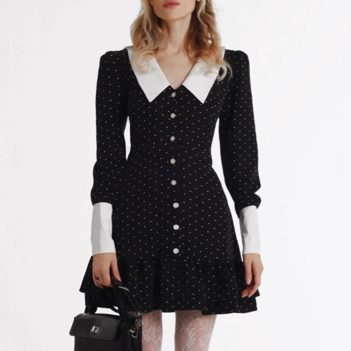 Retro Button Polka Dot A- Line Dress