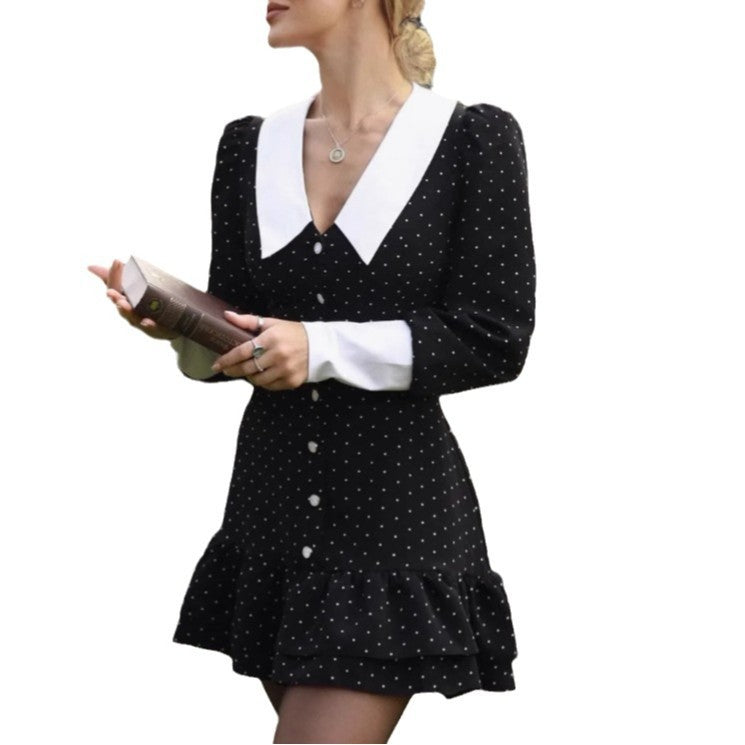 Retro Button Polka Dot A- Line Dress