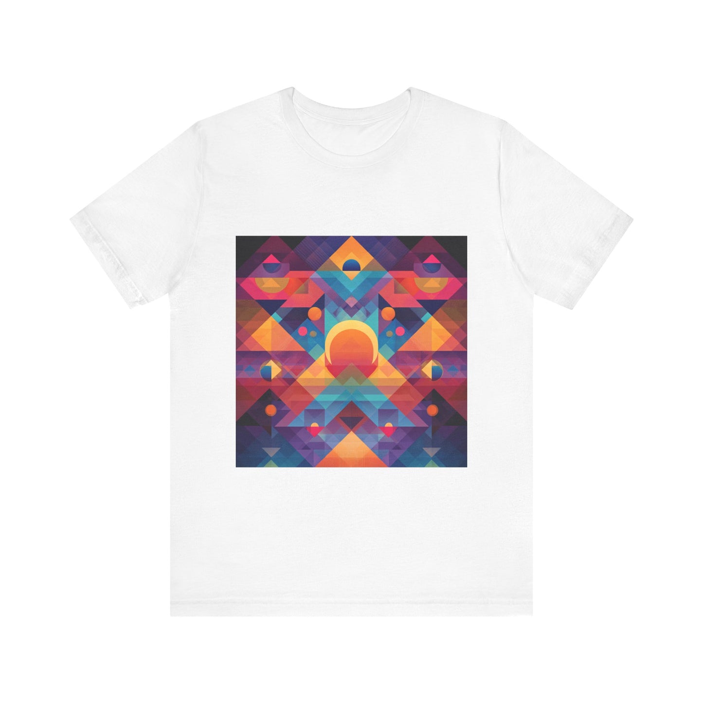Vibrant Geometric Graphic Tee, Unisex Short Sleeve Shirt, Colorful Summer Top, Festival Apparel, Boho Chic Style