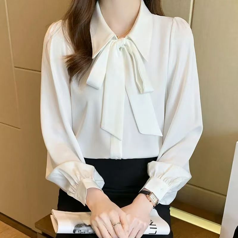 Chiffon Bow Women's Professional Wear Formal White Shirt