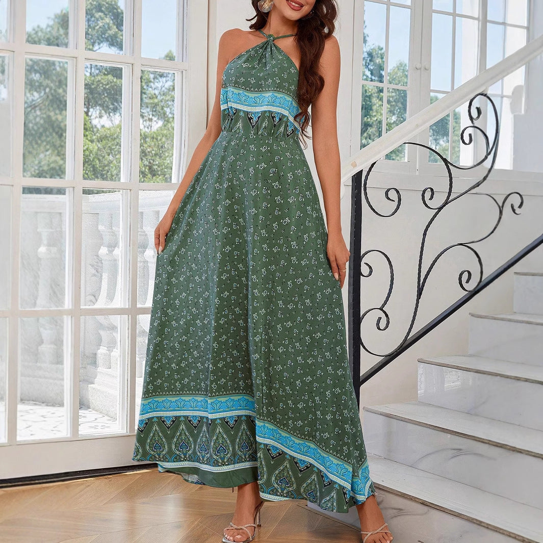 Halter Spaghetti Straps Printed Fashion Loose Sleeveless Dress