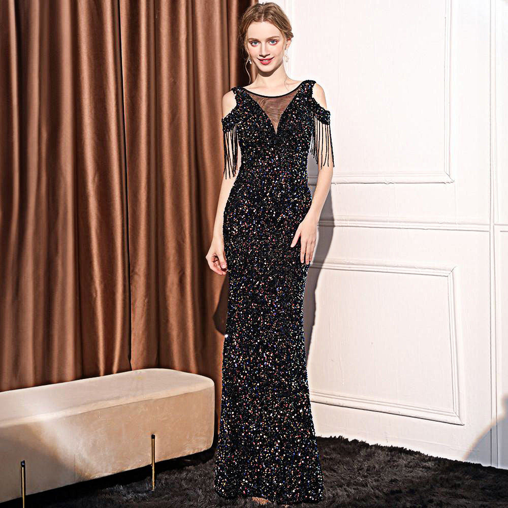 Sequin Long Slim Slimming Fishtail Dress