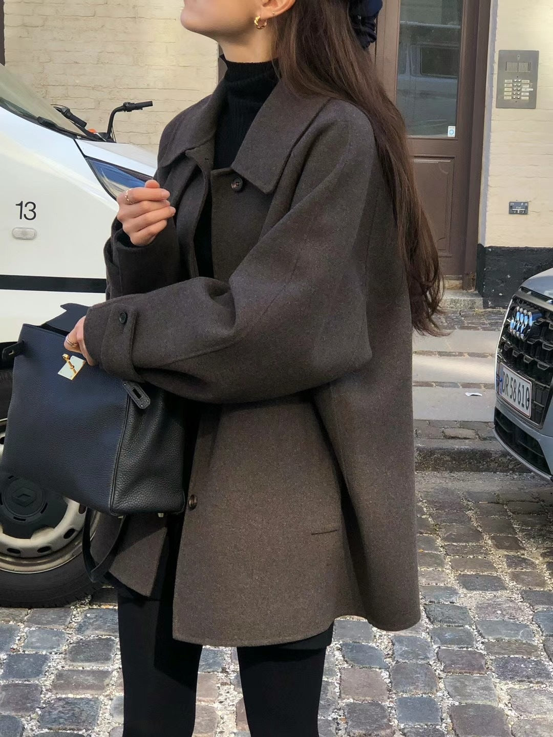 Lapel Single Breasted Mid-length Woolen Coat