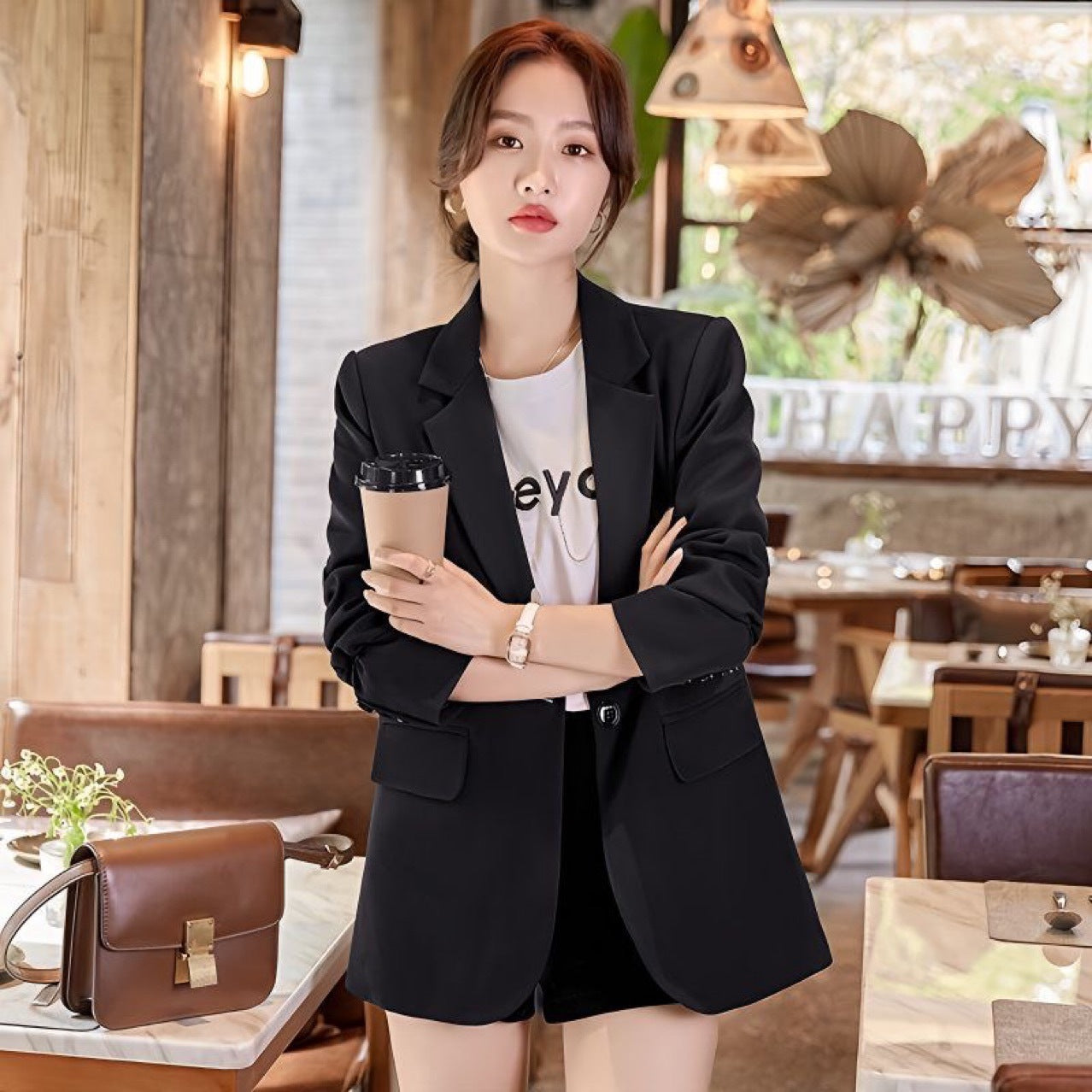 Split Casual Mid-length Small Tailored Suit Top Three-dimensional Pattern