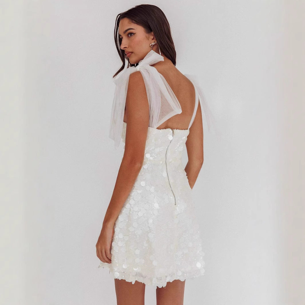 Sexy Low Cut Yarn Strip Slim-fit Sequins Dress