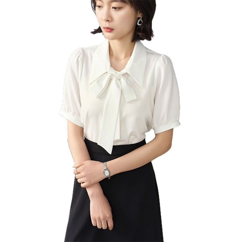 Chiffon Bow Women's Professional Wear Formal White Shirt