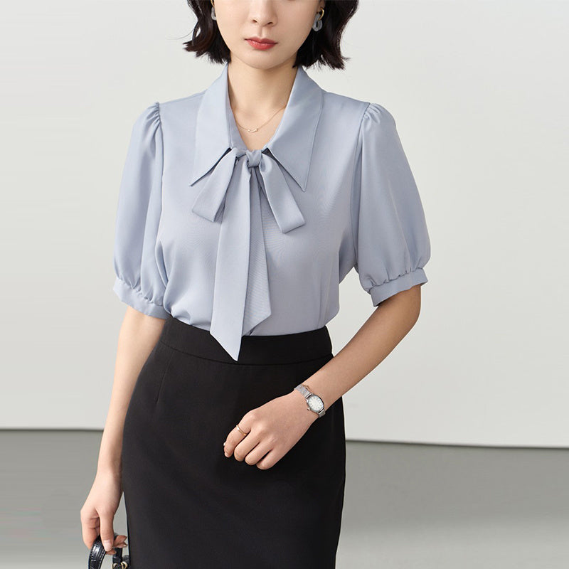Chiffon Bow Women's Professional Wear Formal White Shirt