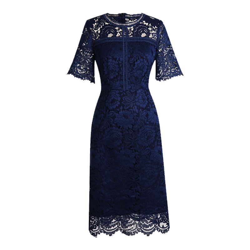 Waist Slimming Temperament Lady Mid-length Lace Dress