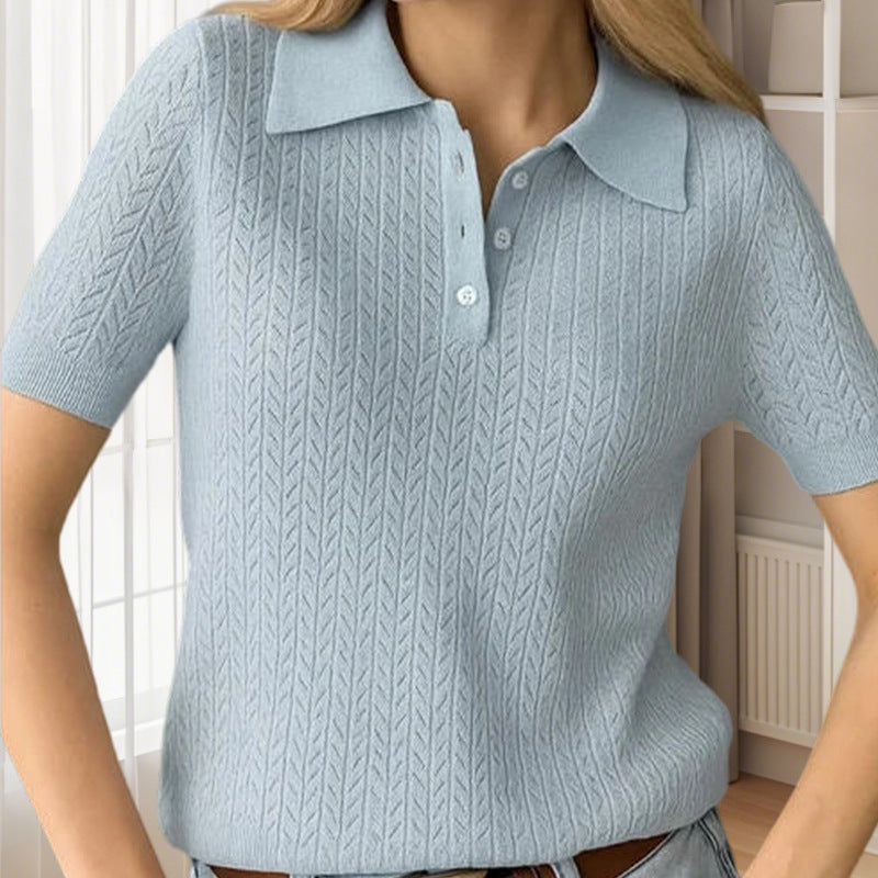 Tencel Hollow Out Bottoming Sweater Half Button Top