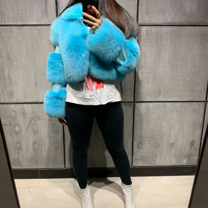 Women's Fur Stitching Lapel Artificial Fur Coat
