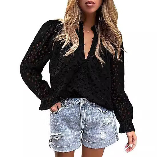 Women's Autumn Top Fashion Horn Long Sleeve Casual