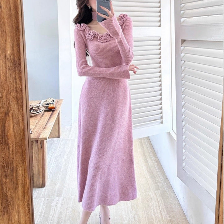 Classic Style French Style Flower Sweater Women's Autumn And Winter Dress