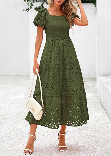 Square Collar Puff Sleeve Pleating Mesh Short Sleeve Dress