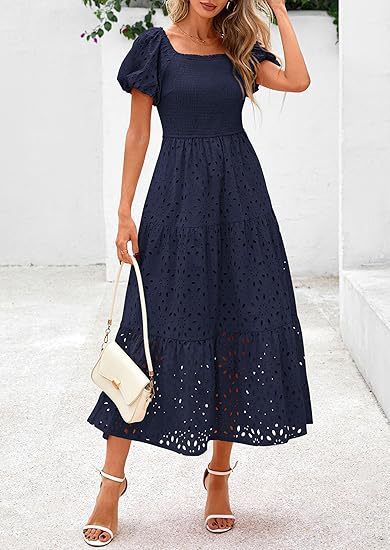 Square Collar Puff Sleeve Pleating Mesh Short Sleeve Dress