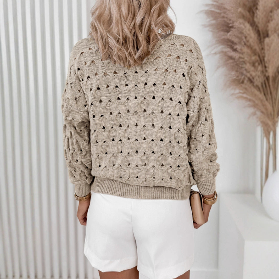 Hollow Artistic Retro V-neck Long-sleeved Coat For Women