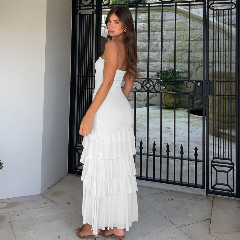 Chest-wrapped Pleated Slim Fit Patchwork Split Dress