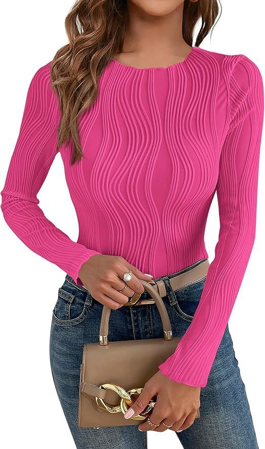 Casual Texture Round Neck Long Sleeve Slim Women's T-shirt