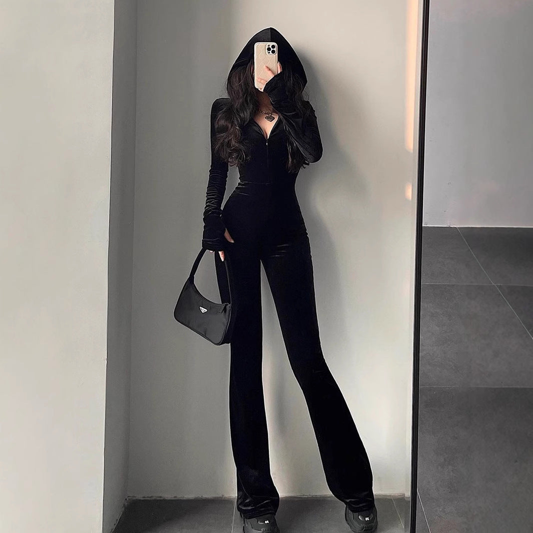 Velvet Slim Fit Hood Jumpsuit