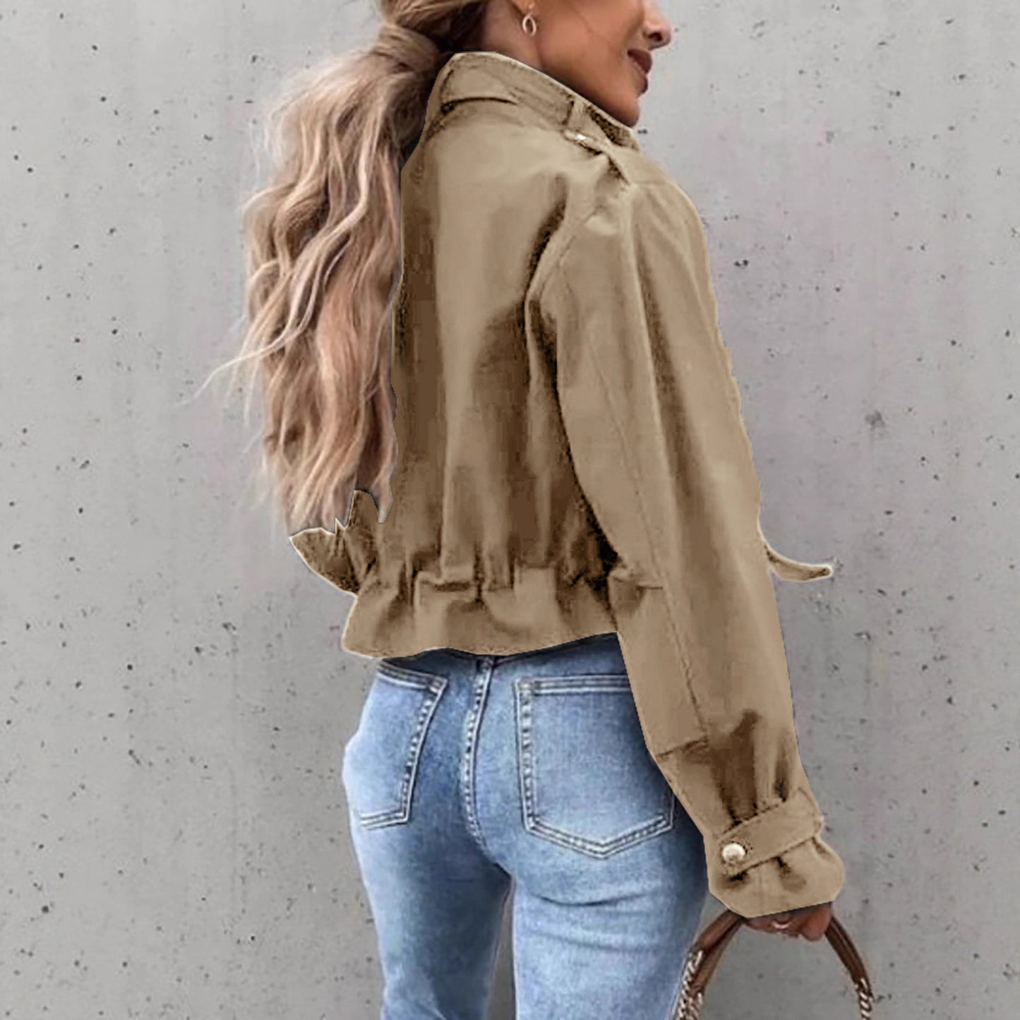 Single-breasted Zipper Short Casual Long Sleeve Coat