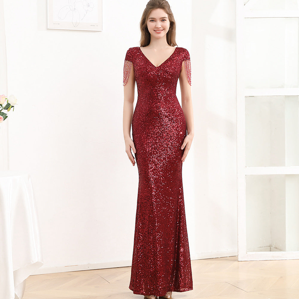 Sequined Slim Fit Slimming Long Dress Women