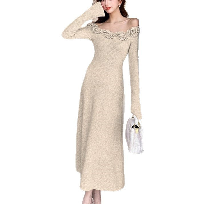 Classic Style French Style Flower Sweater Women's Autumn And Winter Dress