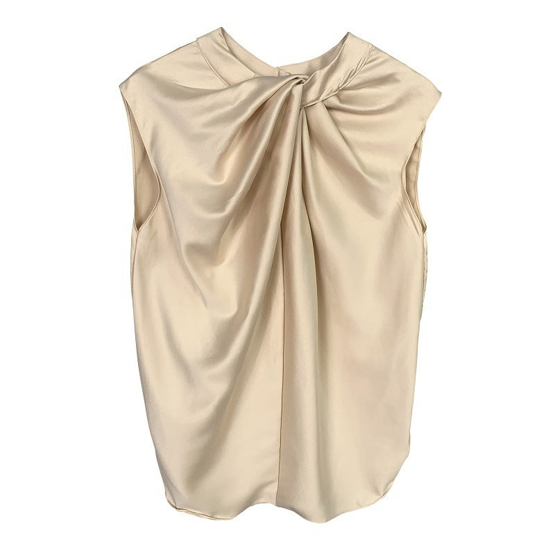 Twist Pleated Single-breasted Sexy All-matching Sleeveless Shirt
