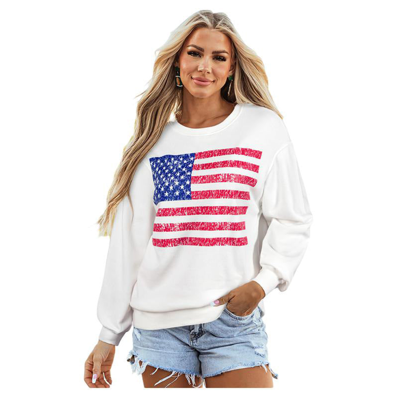 Casual All-matching Floral Print Long Sleeve Pullover Women