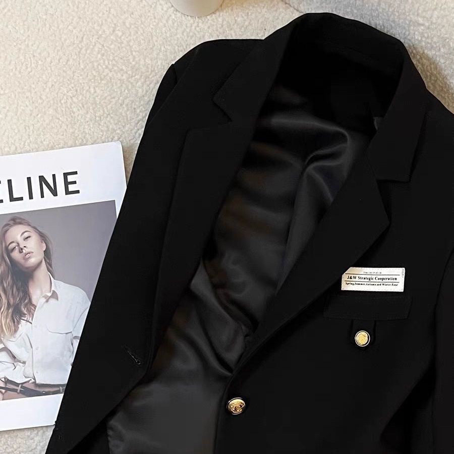 Black Short Suit Coat Women's Small Design College Leisure