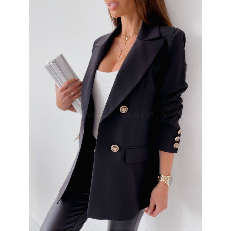 Double Breasted Solid Color Fashion Coat