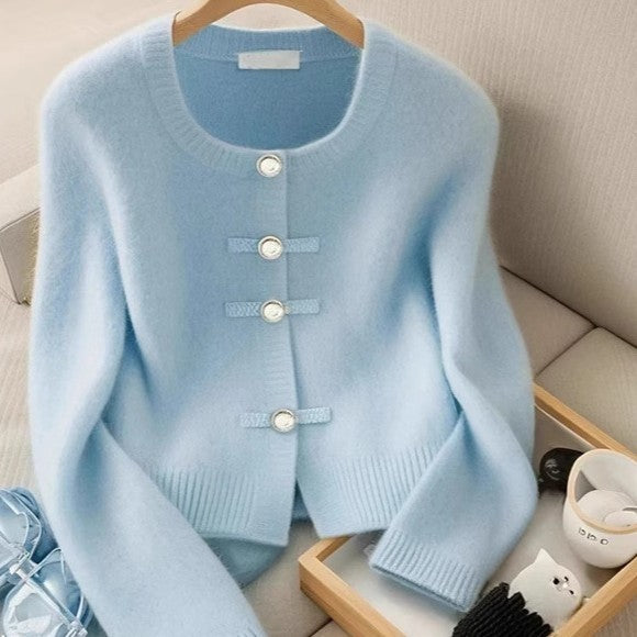 Blue Retro Women's Knitted Cardigan Top