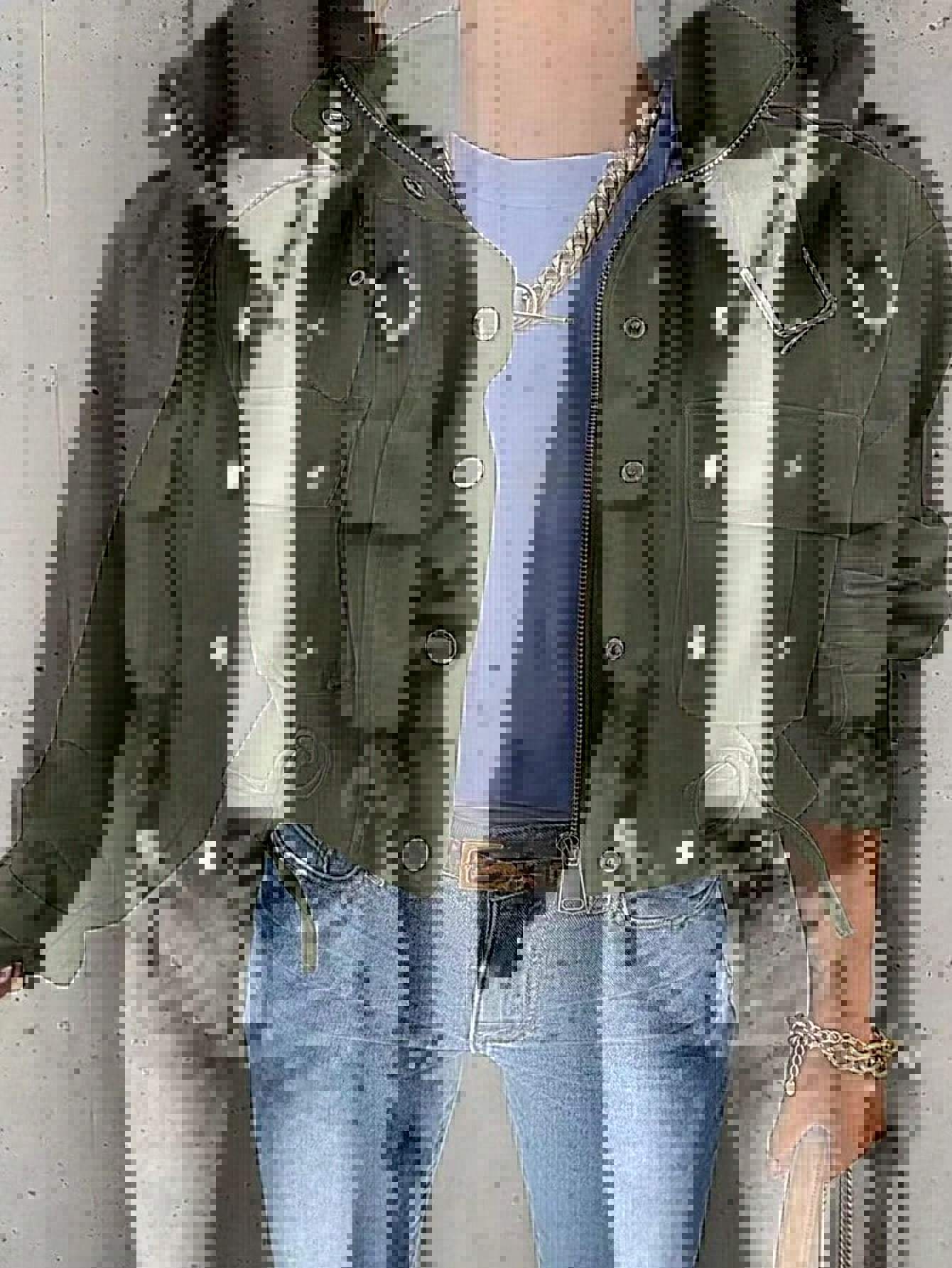 Single-breasted Zipper Short Casual Long Sleeve Coat