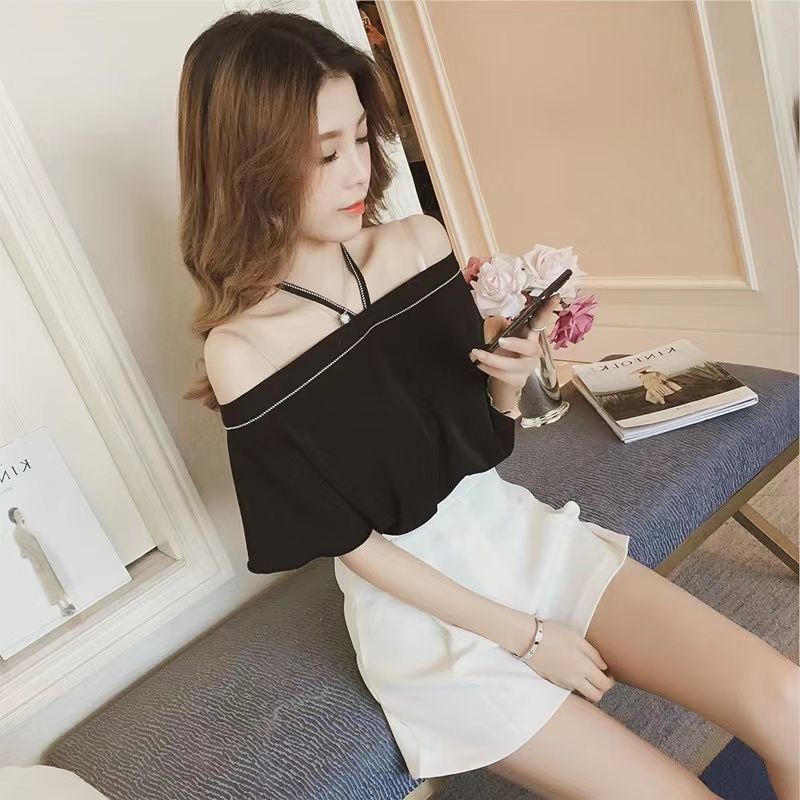 Summer New Elegant Halter Off-shoulder Ruffled Off-the-shoulder Top