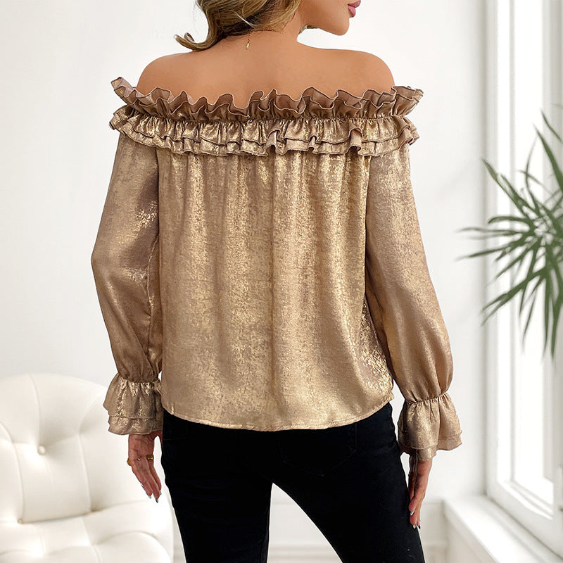 Off-shoulder Long Sleeve Golden Shirt For Women Autumn
