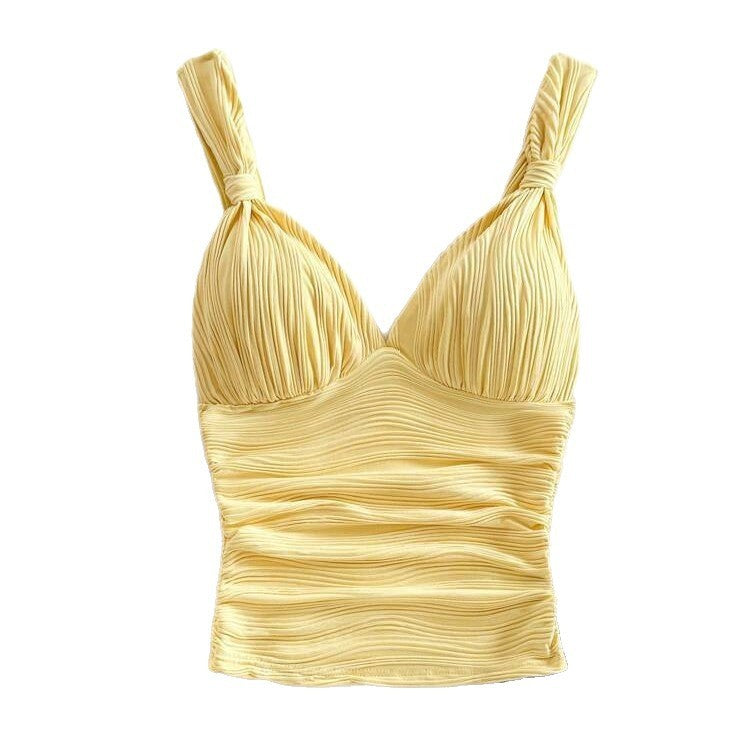 European And American V-neck Pleated Small Sling Slimming