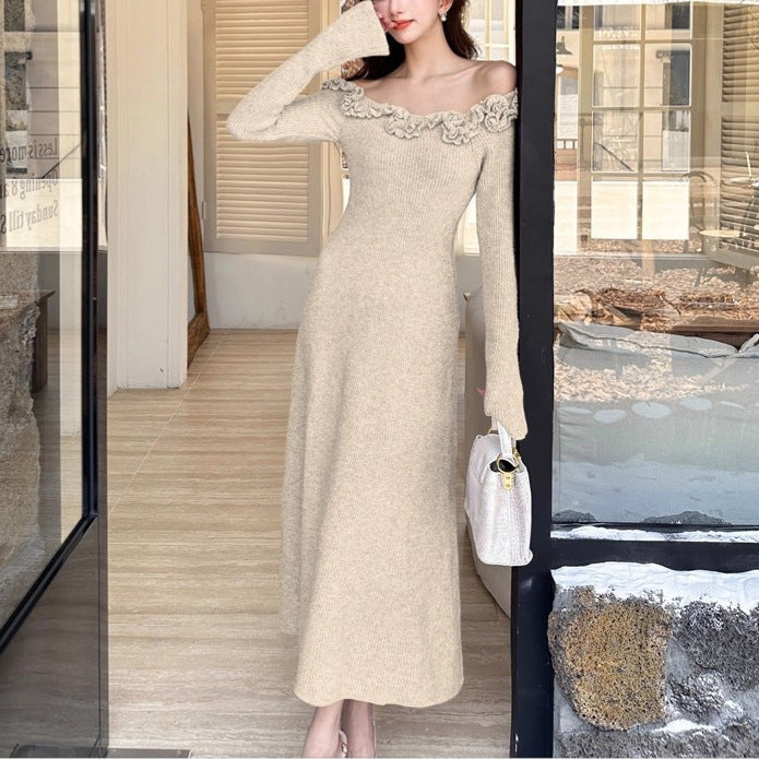 Classic Style French Style Flower Sweater Women's Autumn And Winter Dress