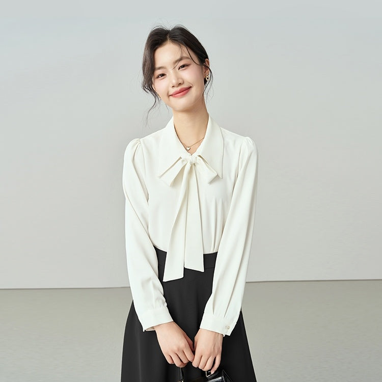 Chiffon Bow Women's Professional Wear Formal White Shirt