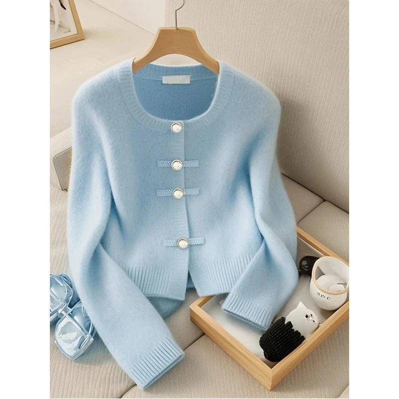 Blue Retro Women's Knitted Cardigan Top